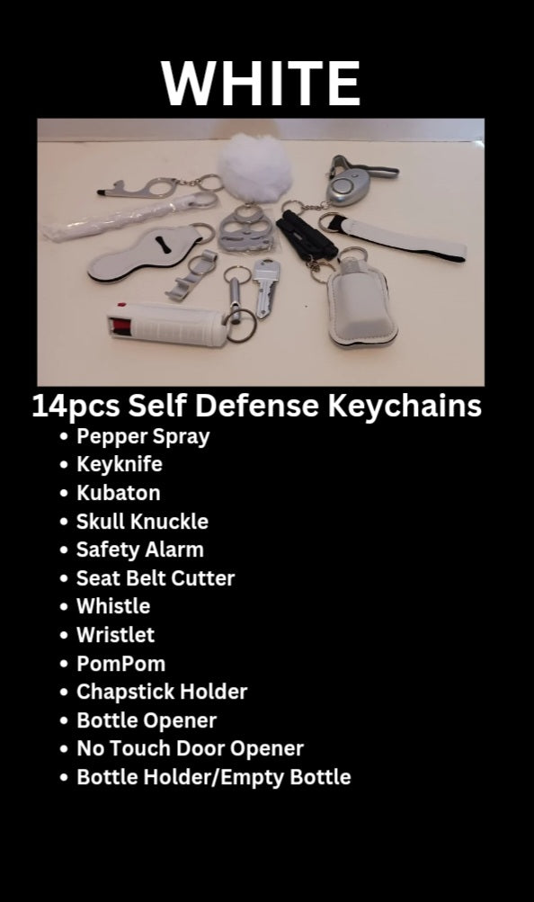 14pcs White Self Defense Pepper Spray Keyknife Set